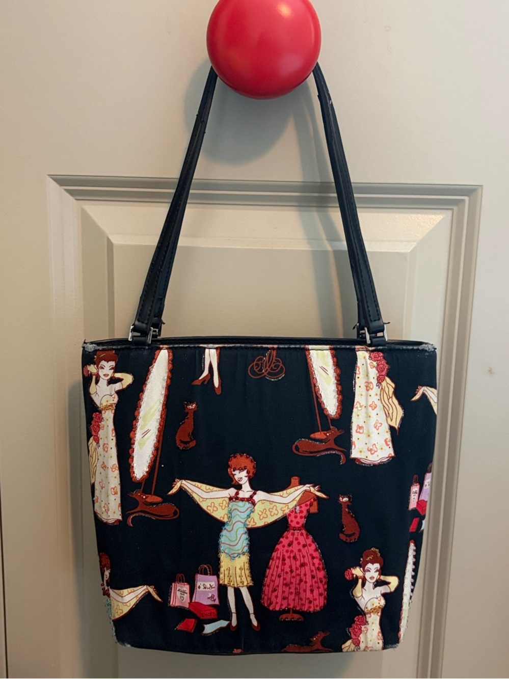 VintageBeaded Shoulder Bag with Fun print
